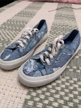 Superga Light Blue Floral Denim Low-Top Sneakers